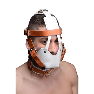 White and  Hospital Style Leather Muzzle