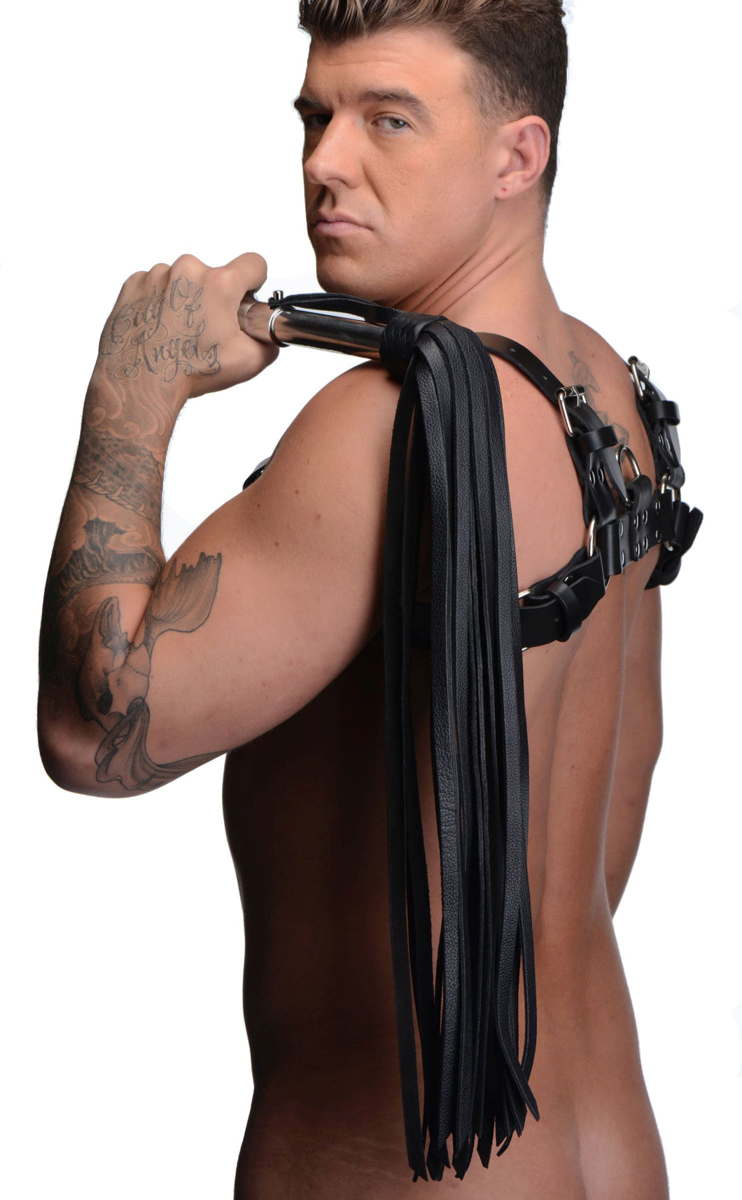 Leather Flogger with Stainless Steel Handle