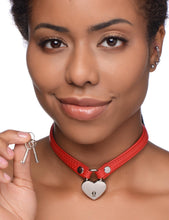 Load image into Gallery viewer, Heart Lock Leather Choker with Lock and Key -
